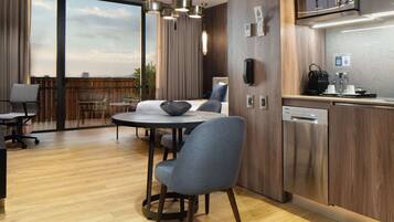 Fridge, microwave, oven, espresso maker