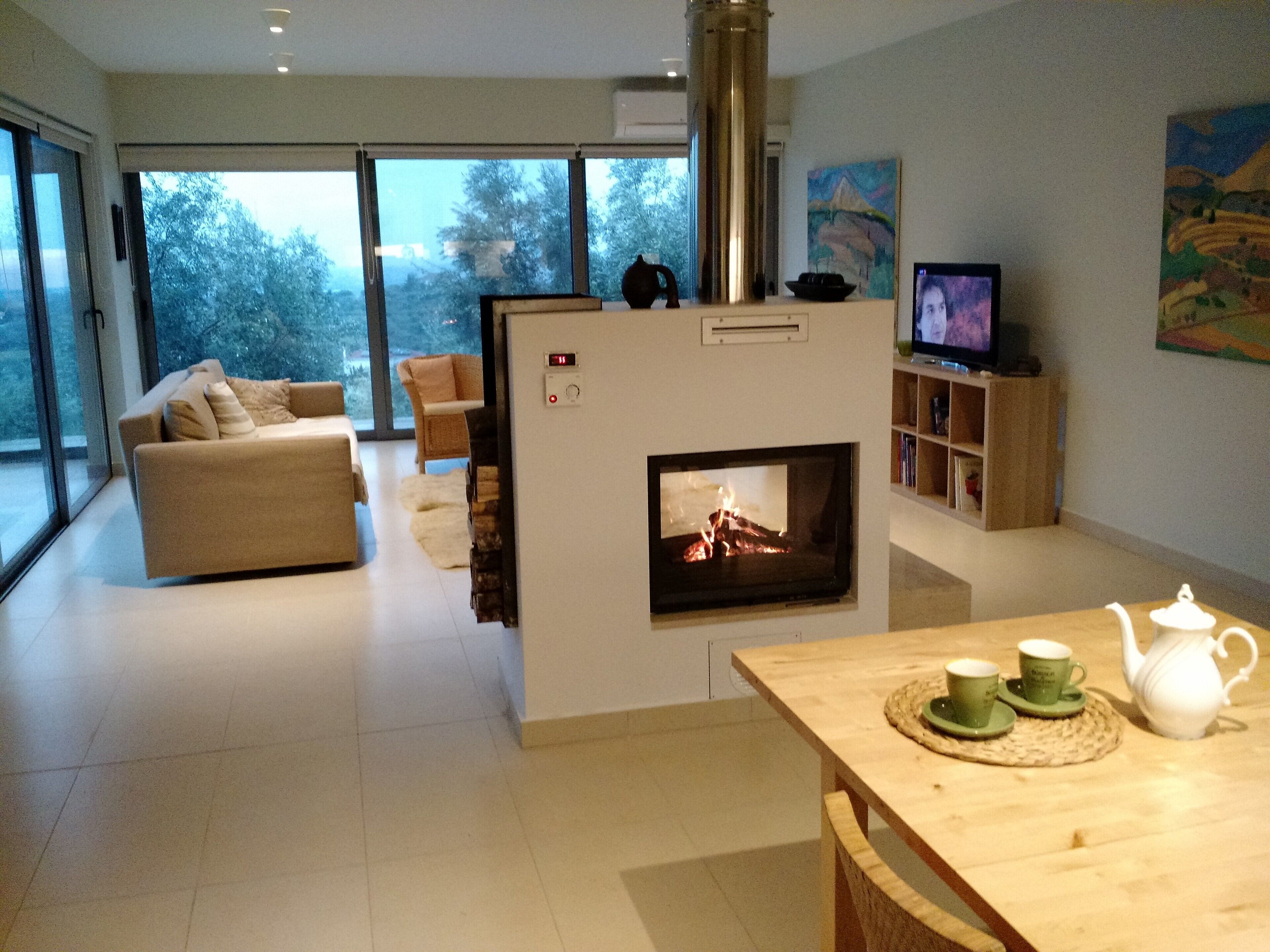 Télévision, cheminée