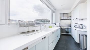 Fridge, microwave, oven, dishwasher