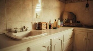 Shower, towels, soap, toilet paper