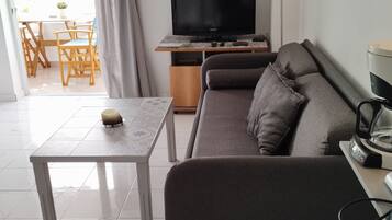 Een smart-tv, een dvd-speler en boeken