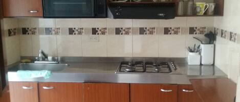 Family Apartment, 3 Bedrooms | Private kitchen | Fridge, microwave, stovetop, cookware/dishes/utensils