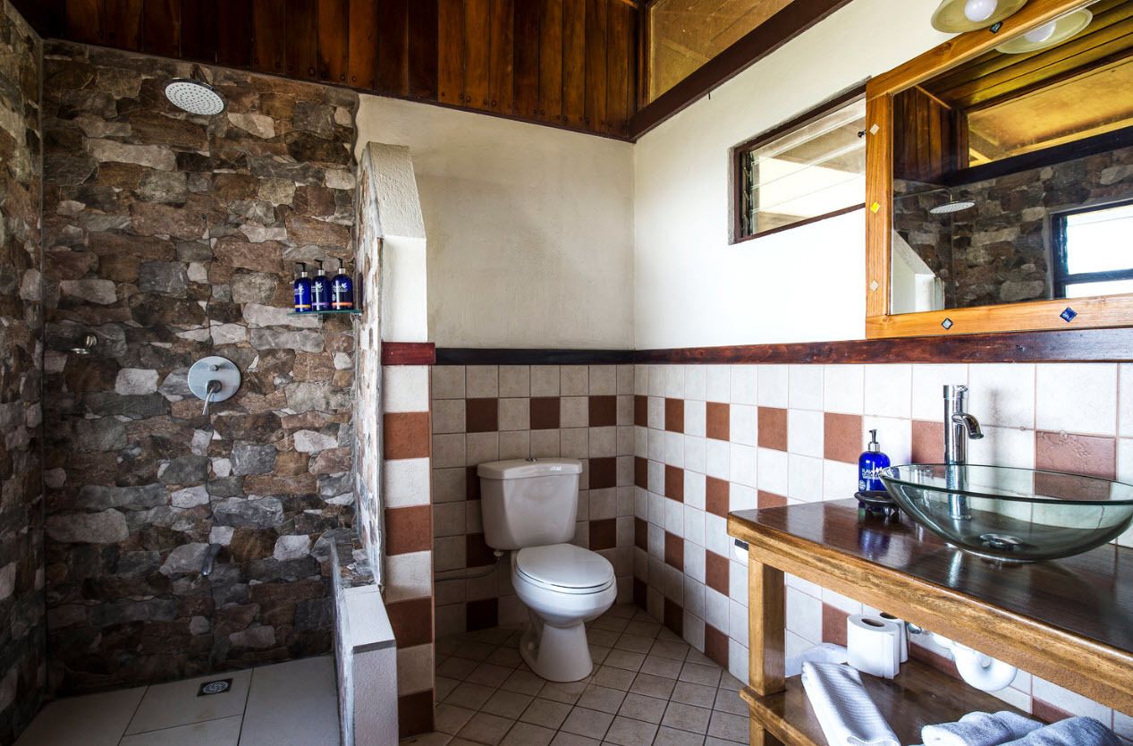 Shower, rainfall showerhead, hair dryer, towels