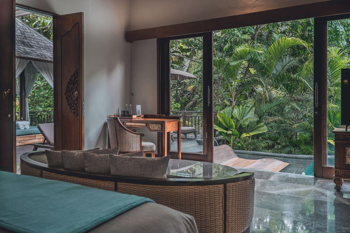 Grand 2 Bedroom Private Pool Villa with River View | 1 bedroom, hypo-allergenic bedding, minibar, in-room safe