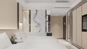 A modern hotel room with a large bed, a nightstand, a wall-mounted TV, and a wardrobe. - Vyluk Hotel Chengdu UESTC (Chengdu)