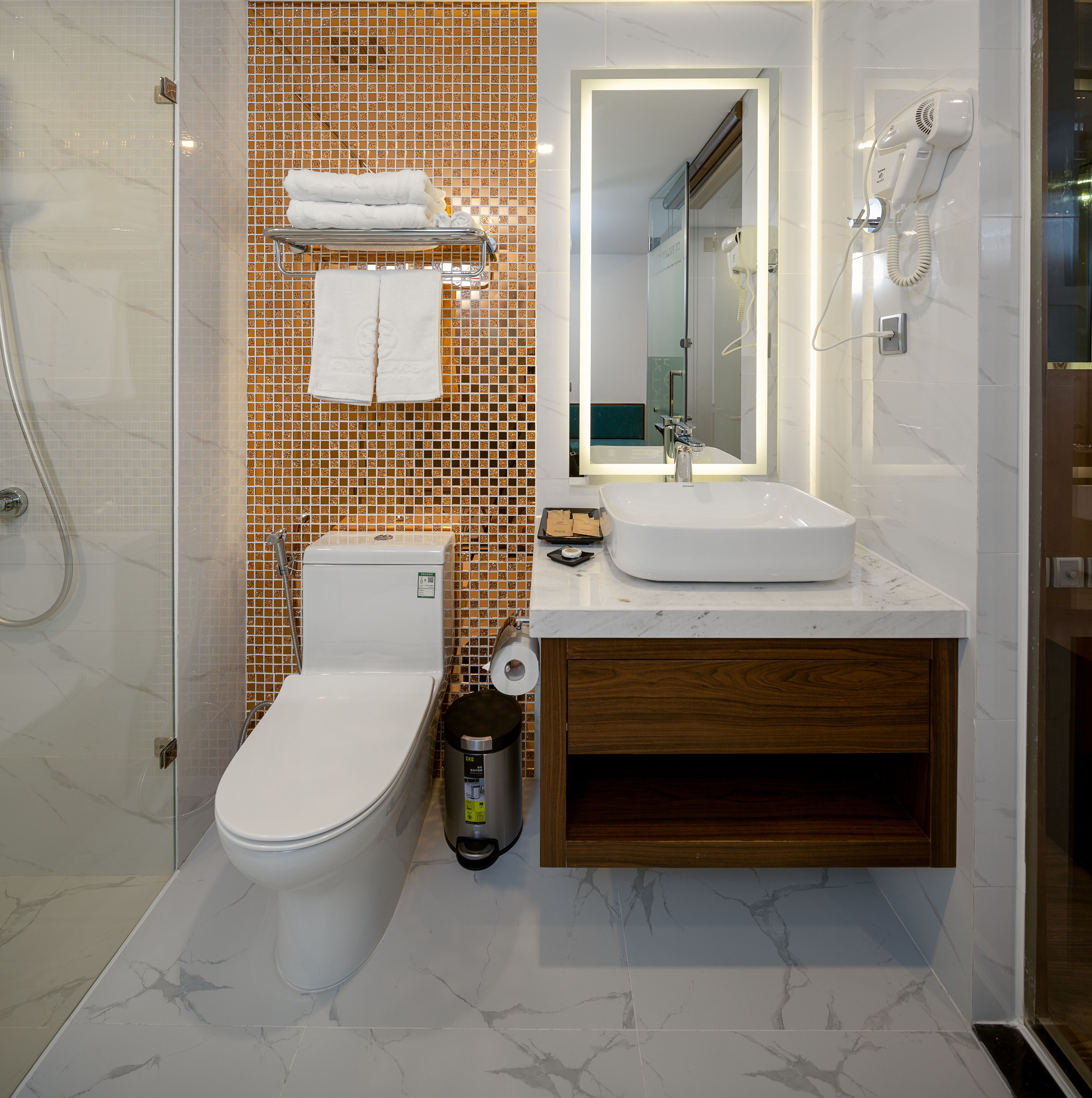 free toiletries, hair dryer, bathrobes, slippers