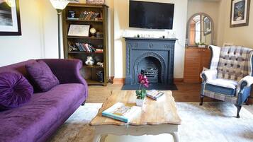 TV, fireplace