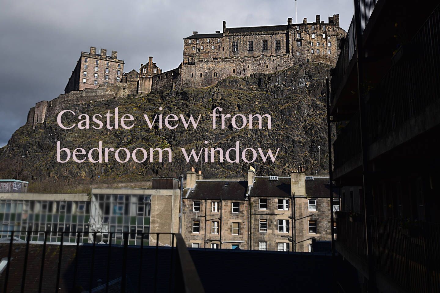 A castle view from a bedroom window.
