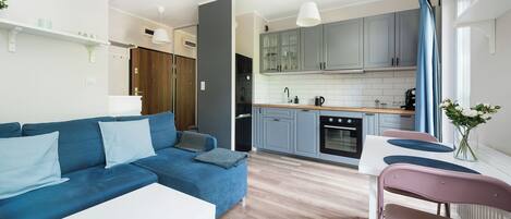 Apartament (84 - Rakowicka 22 D) | Vardagsrum | 30-tums platt-tv med kabelkanaler och tv