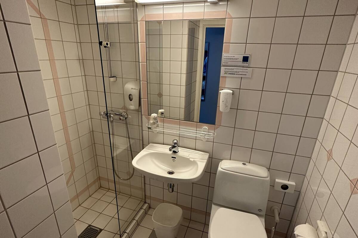 shower, free toiletries, hair dryer, towels