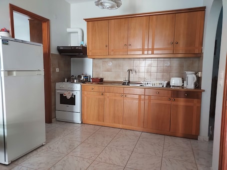 Fridge, oven, stovetop, electric kettle