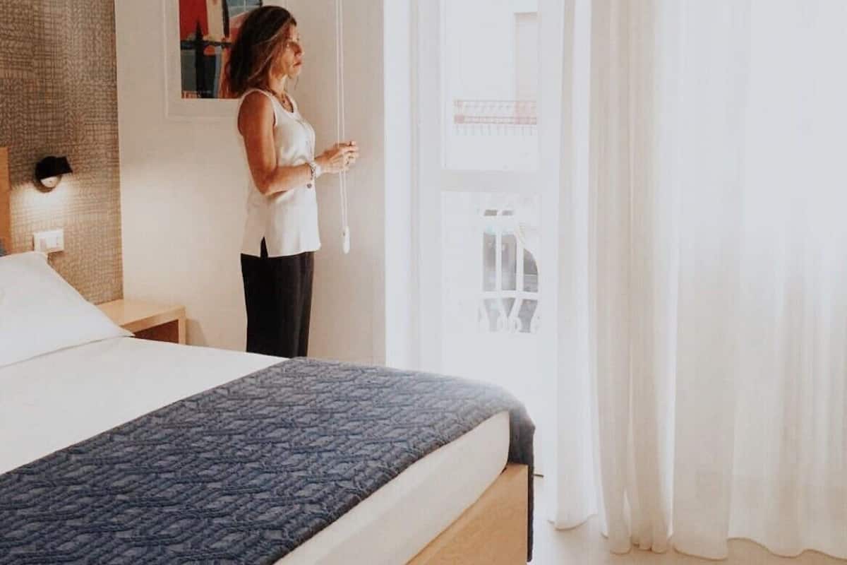 Minibar, desk, laptop workspace, blackout curtains