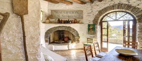 TV, fireplace, DVD player, books