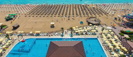 Indoor pool, outdoor pool, open 8:00 AM to 6:00 PM, pool umbrellas
