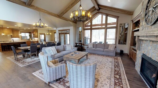 TV, fireplace, DVD player, foosball