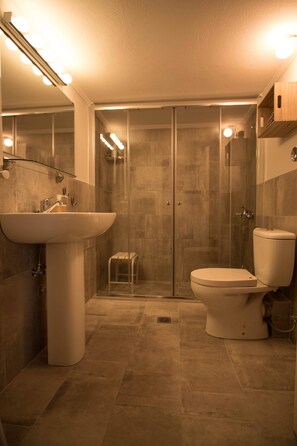 Bathtub, hair dryer, towels, soap