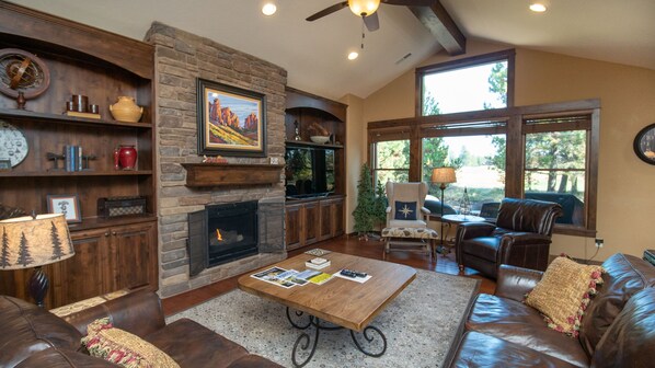 TV, fireplace, DVD player, foosball