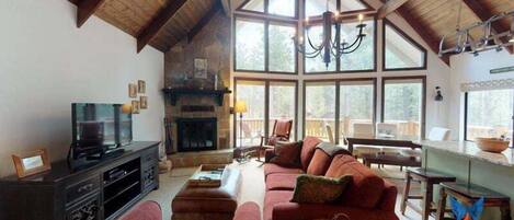 Televisión, chimenea y reproductor de DVD