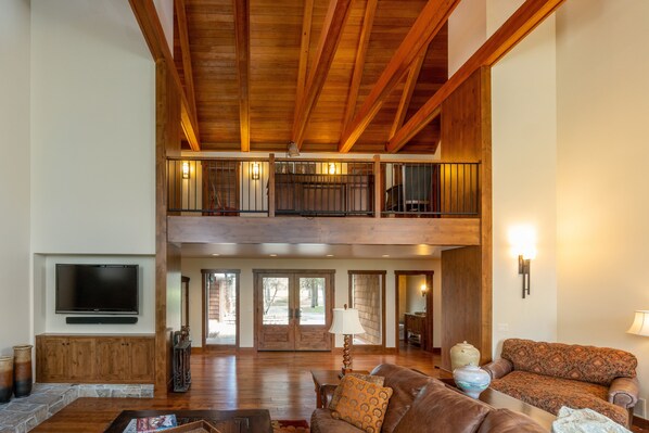 TV, fireplace, foosball