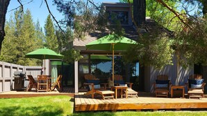 A deck with outdoor furniture and a barbecue grill. - Family-Friendly Escape with Access to Exclusive Golf (Sunriver)