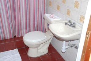 Shower, free toiletries, towels, soap
