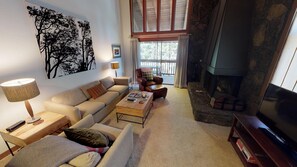 TV, fireplace - Lodge-Style Condo with Golf Course View, Fireplace and Balcony (Sunriver)