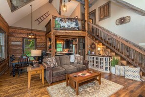 Flat-screen TV, fireplace