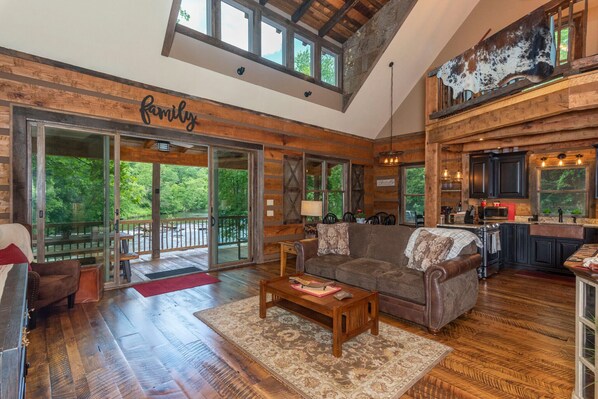 Flat-screen TV, fireplace