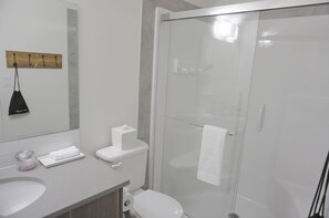 シャワー、タオル、石鹸、トイレットペーパー