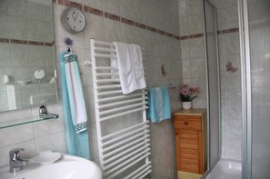 Ducha, secador de pelo y toallas