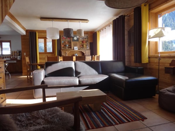 Télévision, cheminée, lecteur de DVD