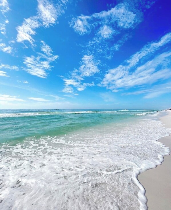 Beach nearby, sun loungers