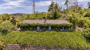 A house with a tiled roof, surrounded by lush greenery and a stone wall. - Quinta Devónia - Tília,country house with sea view (Funchal)