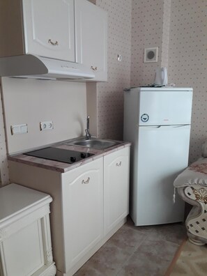 Fridge, oven, coffee/tea maker, electric kettle