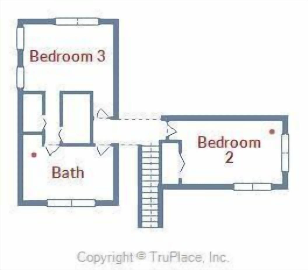 Plano de planta que muestra el dormitorio 3, el dormitorio 2 y un baño.