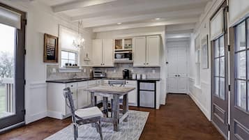 Fridge, microwave, coffee/tea maker, toaster
