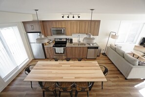 Fridge, microwave, oven, stovetop - Basecamp Resorts I Three Bedroom Apartment (Canmore)