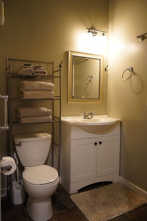 Serviettes fournies, savon, shampoing, papier toilette