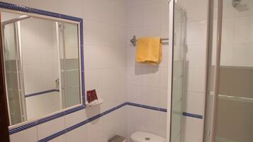 Shower, designer toiletries, hair dryer (on request)