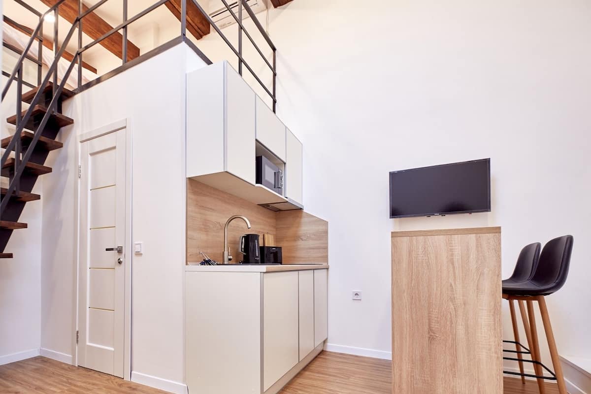 Apartamento (Astrid) | Cocina básica privada | Frigorífico, microondas, placa de cocina y hervidor eléctrico