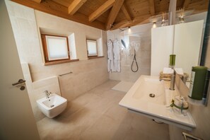 Suite (Camera 12) | Bagno | Doccia, soffione a pioggia, set di cortesia gratuito, asciugacapelli