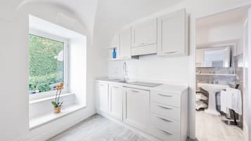 Oven, stovetop, dishwasher, coffee/tea maker