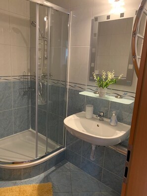 Double or Twin Room (5) | Bathroom | Shower, towels, soap, toilet paper