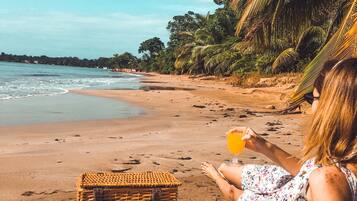On the beach, white sand, beach yoga