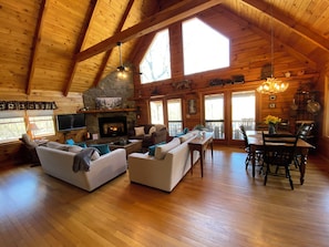 Smart TV, fireplace, table football