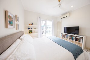 Deluxe Apartment, 3 Bedrooms, Beach View | Living area | Flat-screen TV