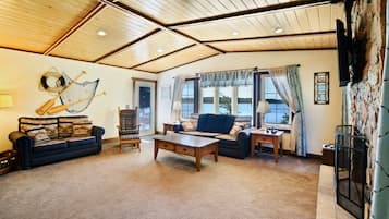 Smart TV, fireplace, video games, DVD player