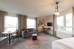 42-inch flat-screen TV with satellite channels, TV