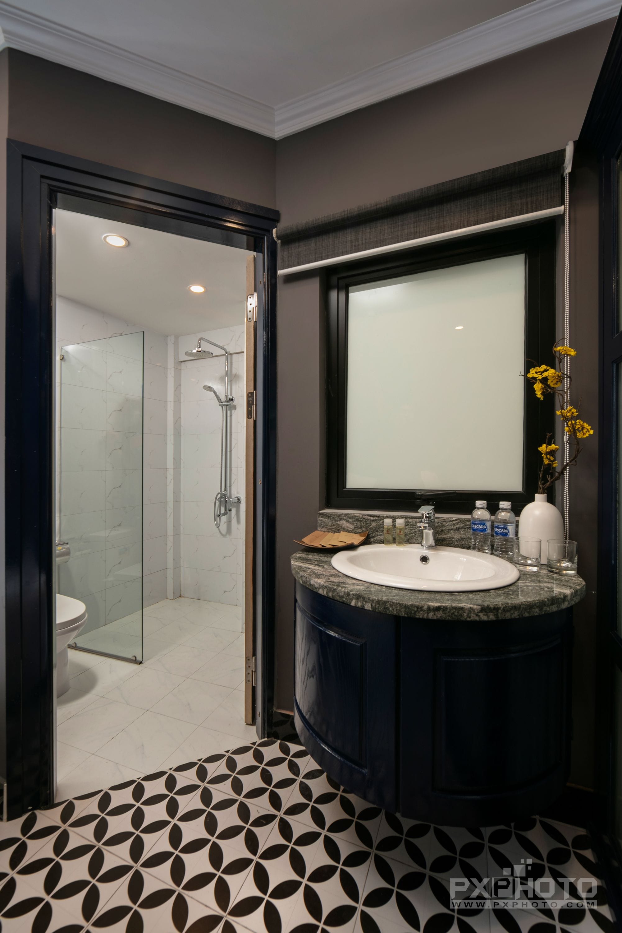 classic double | bathroom | rainfall showerhead, designer toiletries, hair dryer, slippers