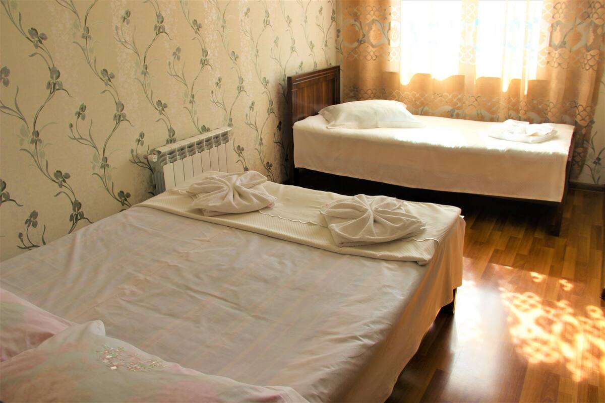 Rom – comfort, 2 enkeltsenger, hageutsikt, hageområde | Safe på rommet, blendingsgardiner og strykejern/-brett
